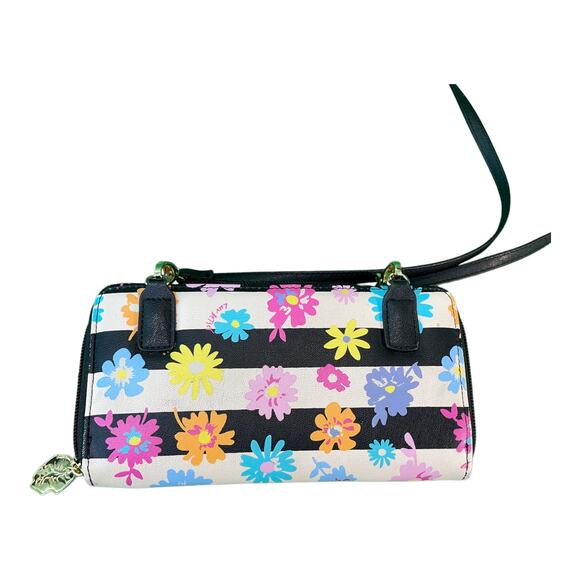 Betsey Johnson Crossbody Wallet Floral Stripe Retro Flower Power Cottage Whimsy - Picture 3 of 4